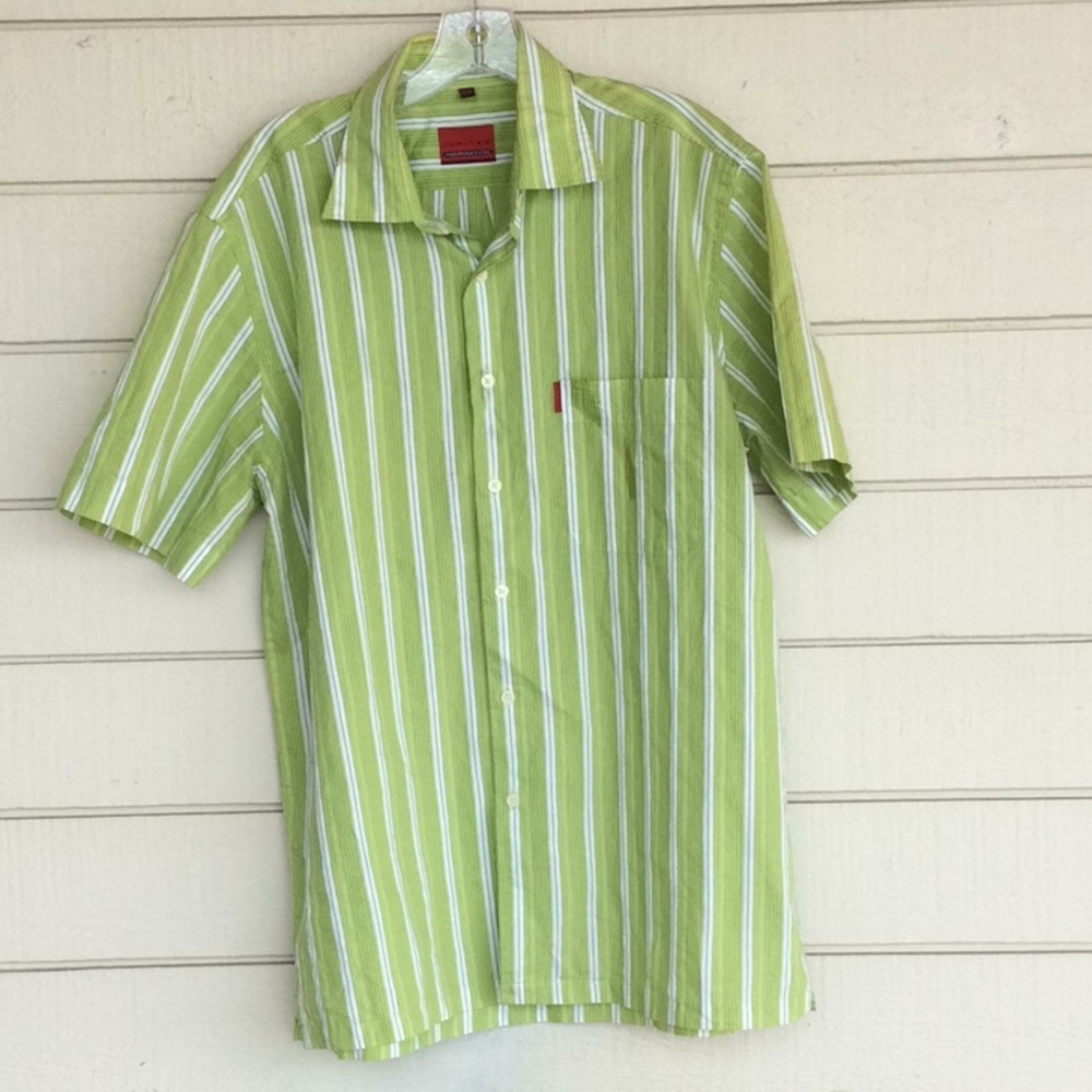 Men’s Green Striped Jupiter Shirt Sz Large
